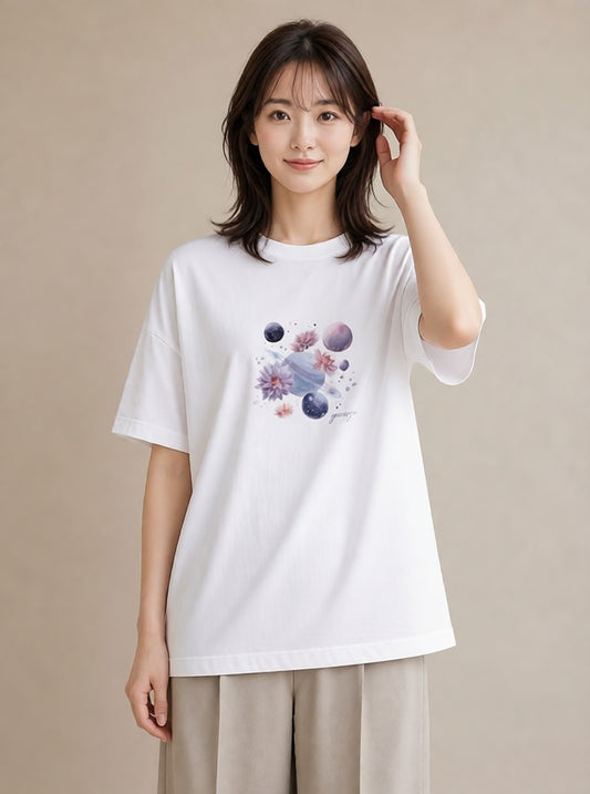 グラフィックTシャツ レディース 魚座 星空 宇宙 イラスト ラフカジュアル 通勤 在宅 白T YMAZO