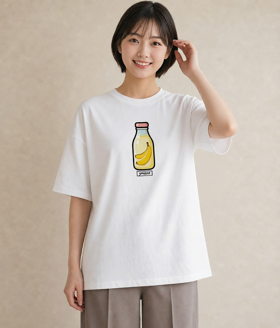 プリントTシャツ レディース バナナ 食べ物 フード イラスト 抜け感 ミセス 春コーデ 白T YMAZO