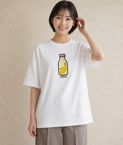 プリントTシャツ レディース バナナ 食べ物 フード イラスト 抜け感 ミセス 春コーデ 白T YMAZO