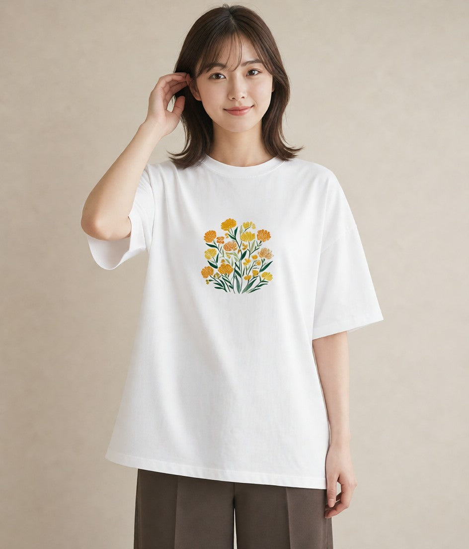 半袖Tシャツ レディース ミモザ 花 花柄 イラスト 休日コーデ 姉妹 送別ギフト 白T YMAZO