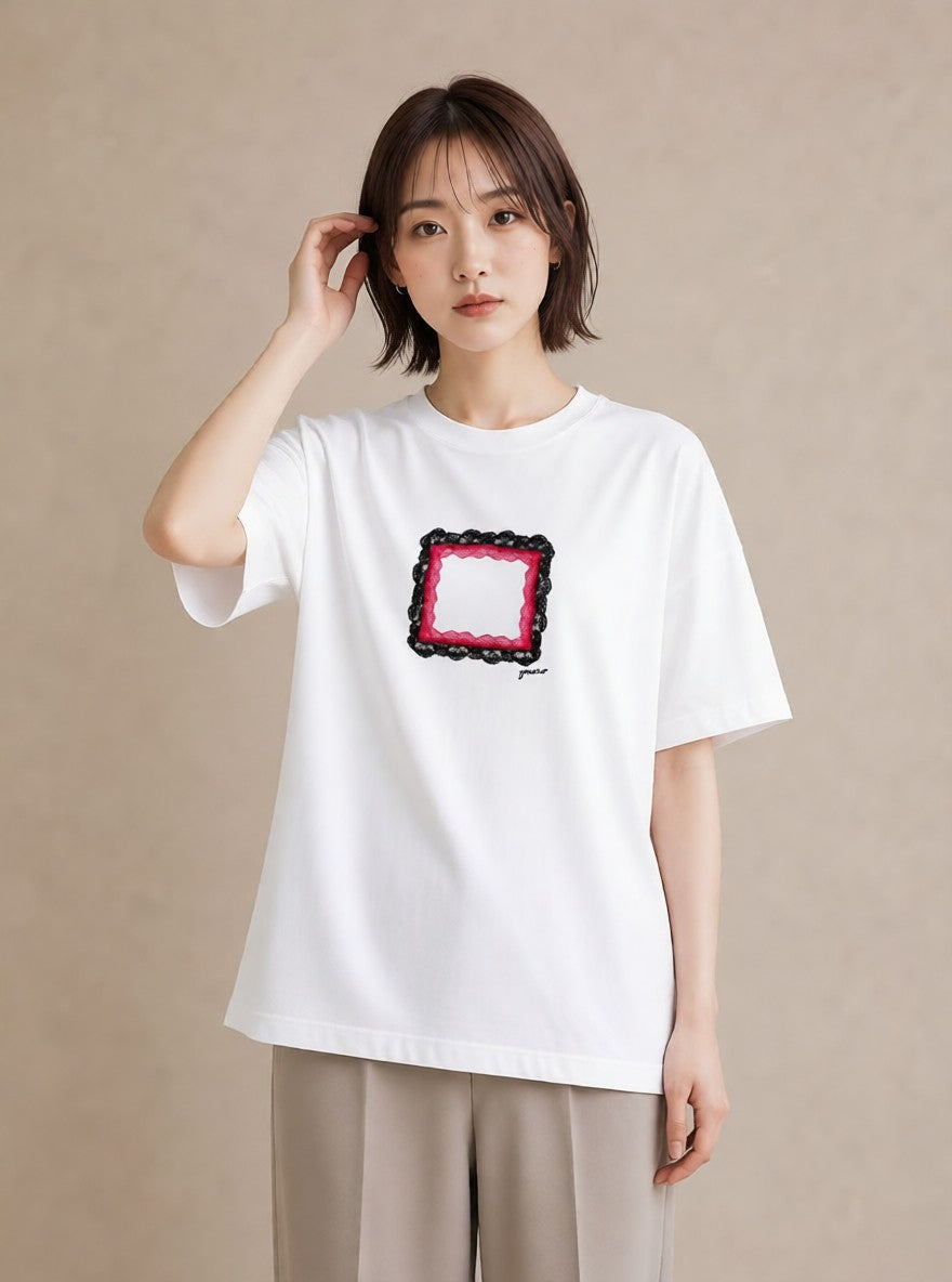 プリントTシャツ レディース レースハンカチ レース ハンカチ ナチュラル アンティーク イラスト ギフト 母の日 白T YMAZO