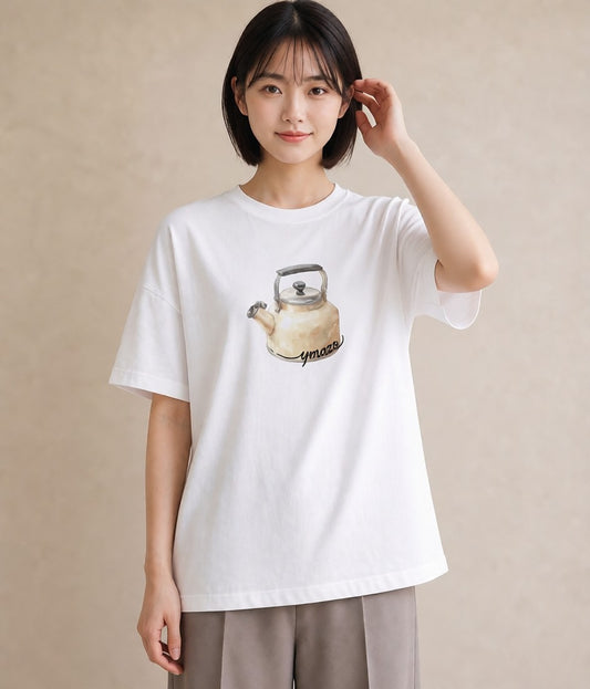 Tシャツ レディース 紅茶 食べ物 フード イラスト レトロ ラフ レイヤード 白T YMAZO