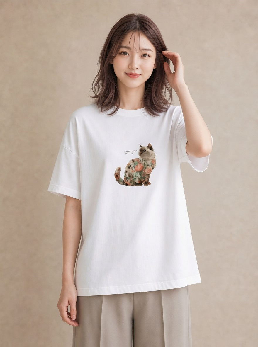 デザインTシャツ レディース ラグドール 猫 ねこ イラスト ヴィンテージ風 女子会 お揃い 白T YMAZO