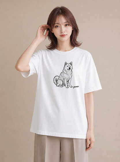 プリントTシャツ レディース 秋田犬 犬 いぬ イラスト モード ギフト 母の日 白T YMAZO