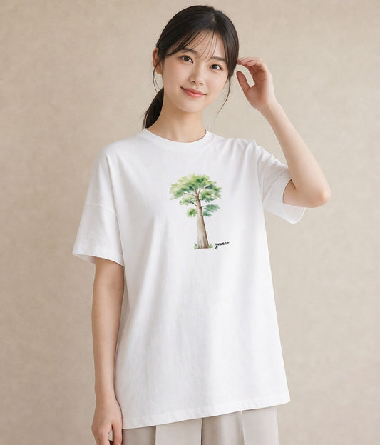 デザインTシャツ レディース 森 植物 ボタニカル イラスト ミニマル 女性 旅行用 白T YMAZO
