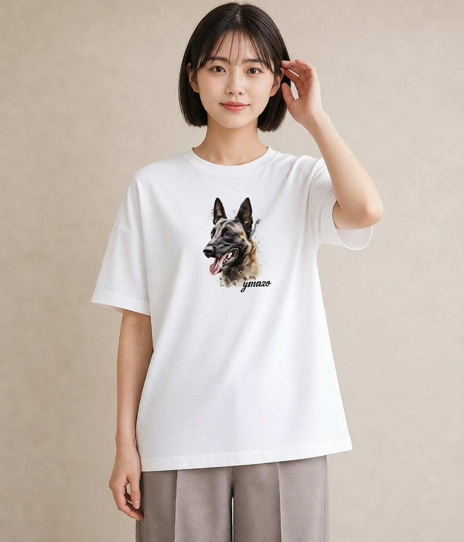 プリントTシャツ レディース ジャーマンシェパード 犬 いぬ イラスト 旅行コーデ 在宅 公園 白T YMAZO
