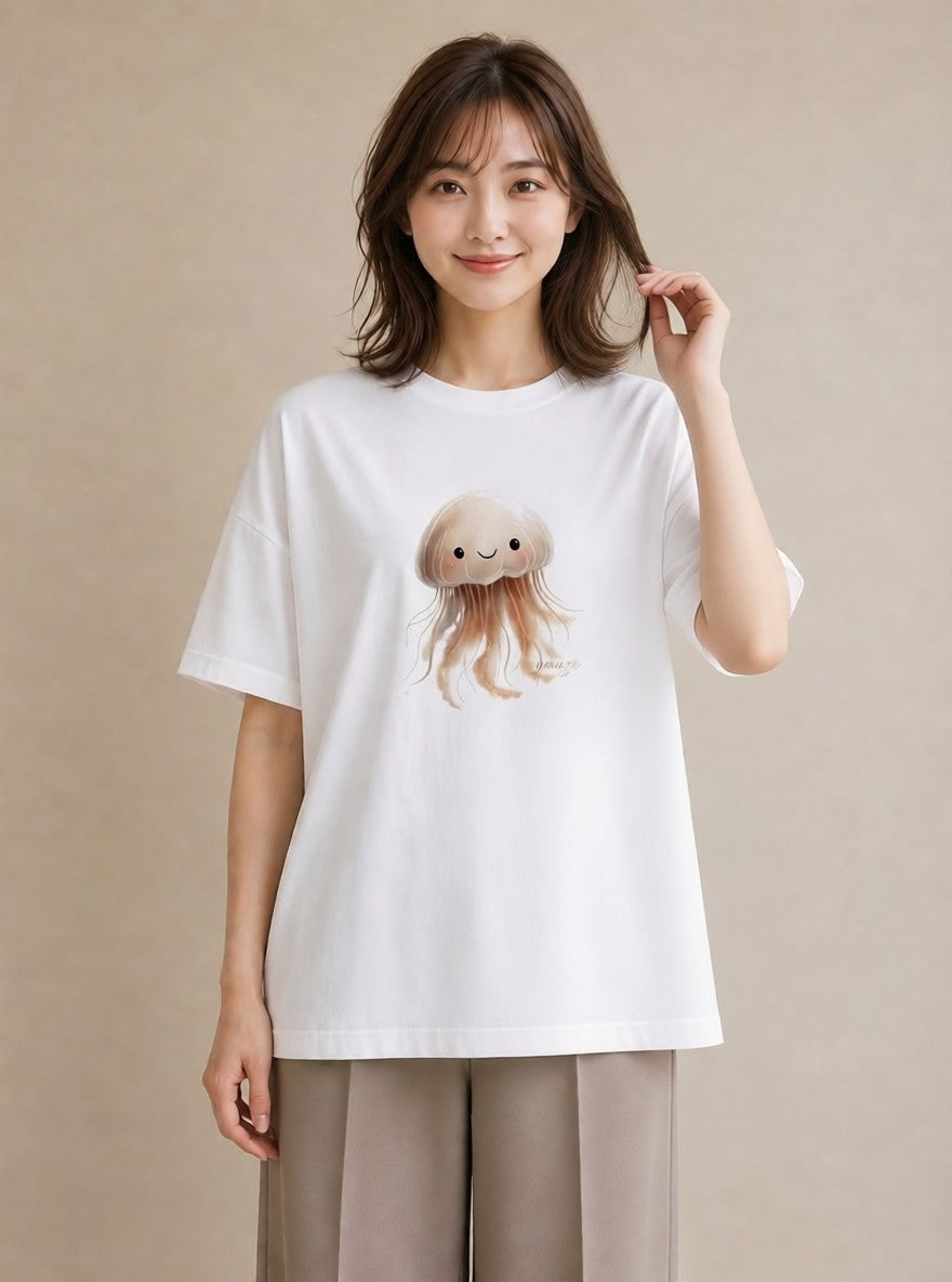 半袖Tシャツ レディース イカ 海の生き物 海 イラスト カジュアル 姉妹 送別ギフト 白T YMAZO