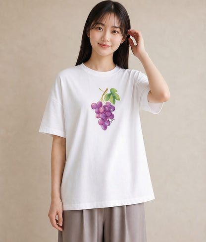 半袖Tシャツ レディース つる 植物 ボタニカル イラスト 水彩風 ラフ レイヤード 白T YMAZO