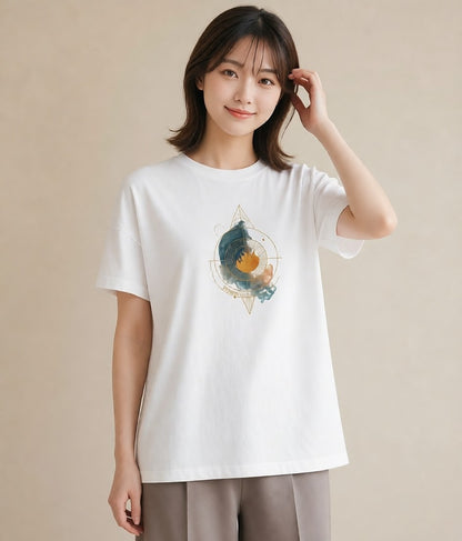 グラフィックTシャツ レディース 太陽 星空 宇宙 イラスト 淡色 在宅 公園 白T YMAZO