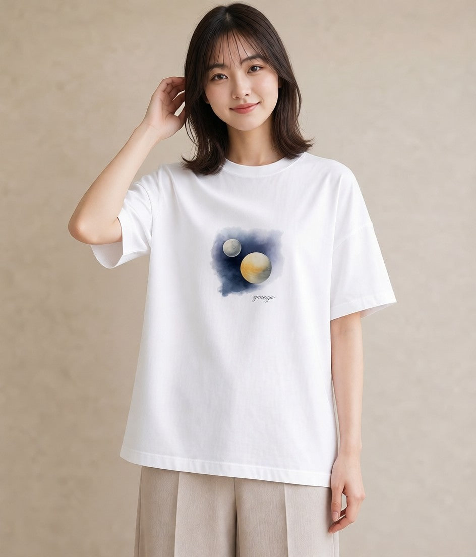 グラフィックTシャツ レディース 宇宙 星空 イラスト ユニーク カジュアルコーデ 買い物 白T YMAZO