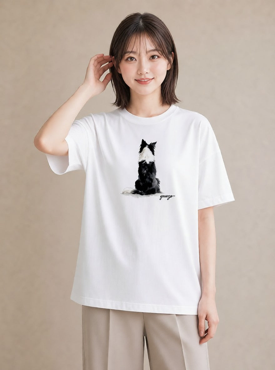 プリントTシャツ レディース 保護犬 犬 いぬ イラスト 手描き風 ビーチ デイリーウェア 白T YMAZO