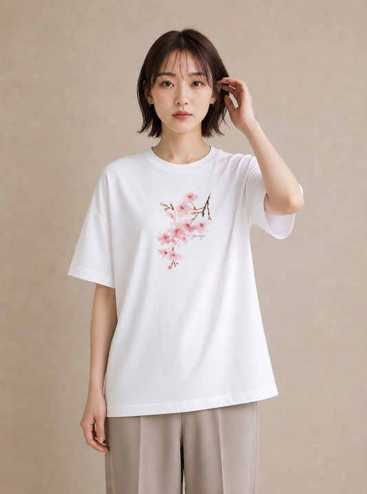プリントTシャツ レディース さくら 桜 サクラ 花 花柄 イラスト ミニマル カジュアルコーデ 買い物 白T YMAZO