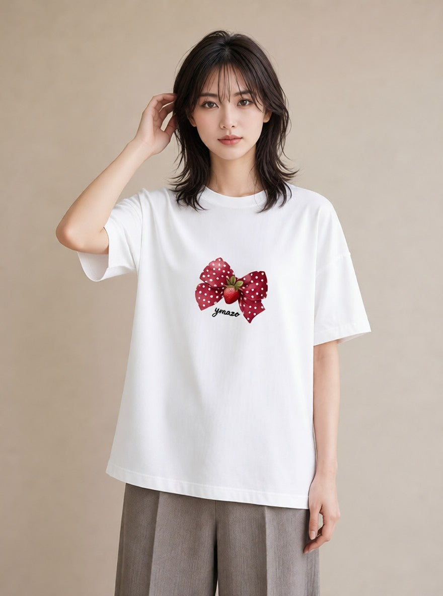 デザインTシャツ レディース ショートケーキ 食べ物 フード イラスト きれいめカジュアル 秋コーデ おしゃれギフト 白T YMAZO