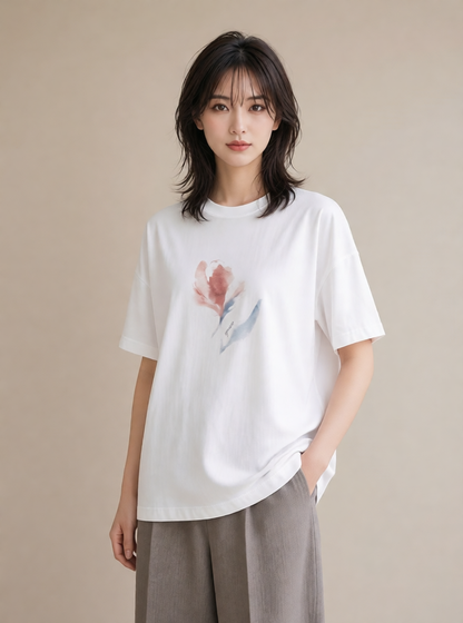 プリントTシャツ レディース チューリップ 花 花柄 イラスト ユニーク 在宅 公園 白T YMAZO