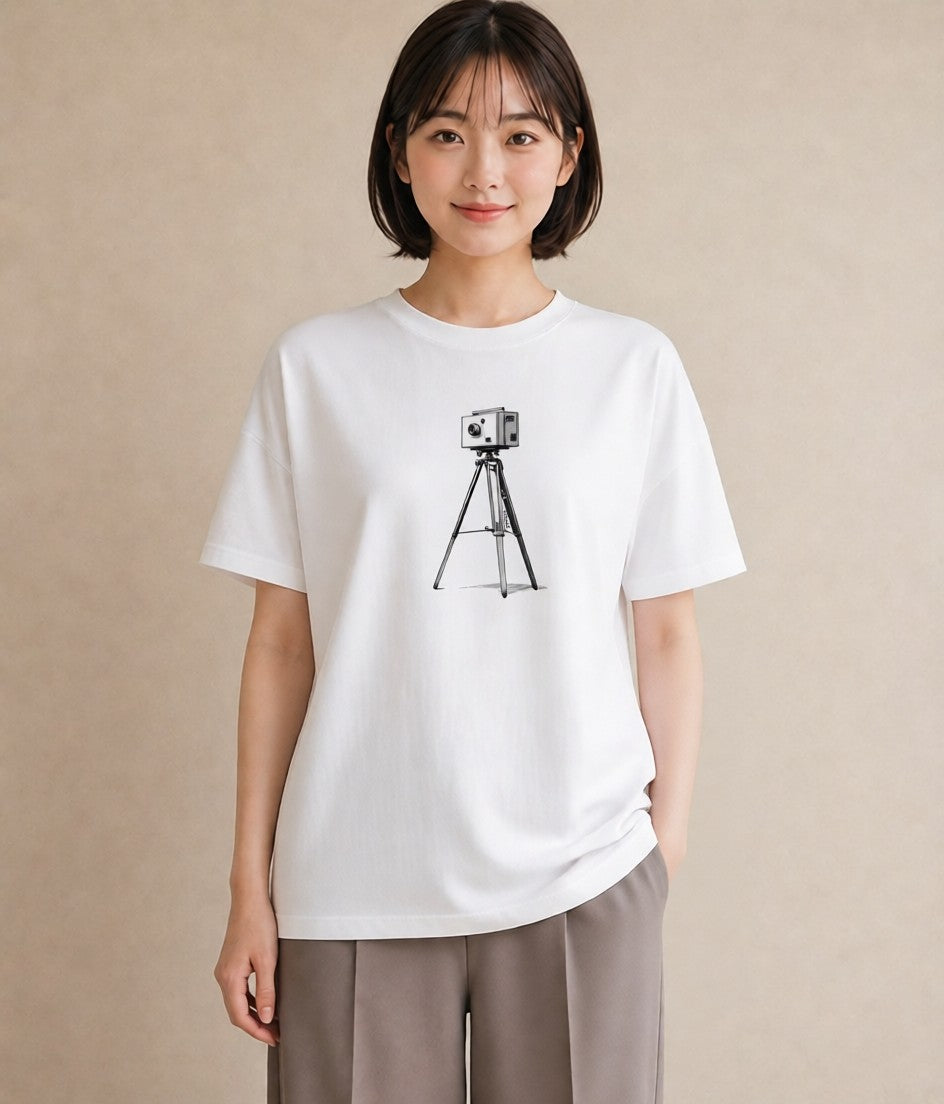 プリントTシャツ レディース カメラ フィルムカメラ レトロカメラ イラスト 手描き風 旅行 母娘コーデ 白T YMAZO