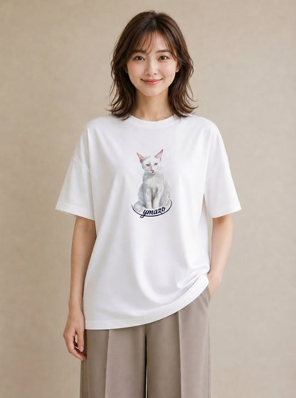 プリントTシャツ レディース 肉球 猫 ねこ イラスト こなれ感 ビーチ デイリーウェア 白T YMAZO