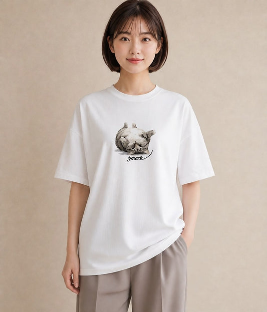 半袖Tシャツ レディース 愛猫 猫 ねこ イラスト カジュアル ミセス 春コーデ 白T YMAZO