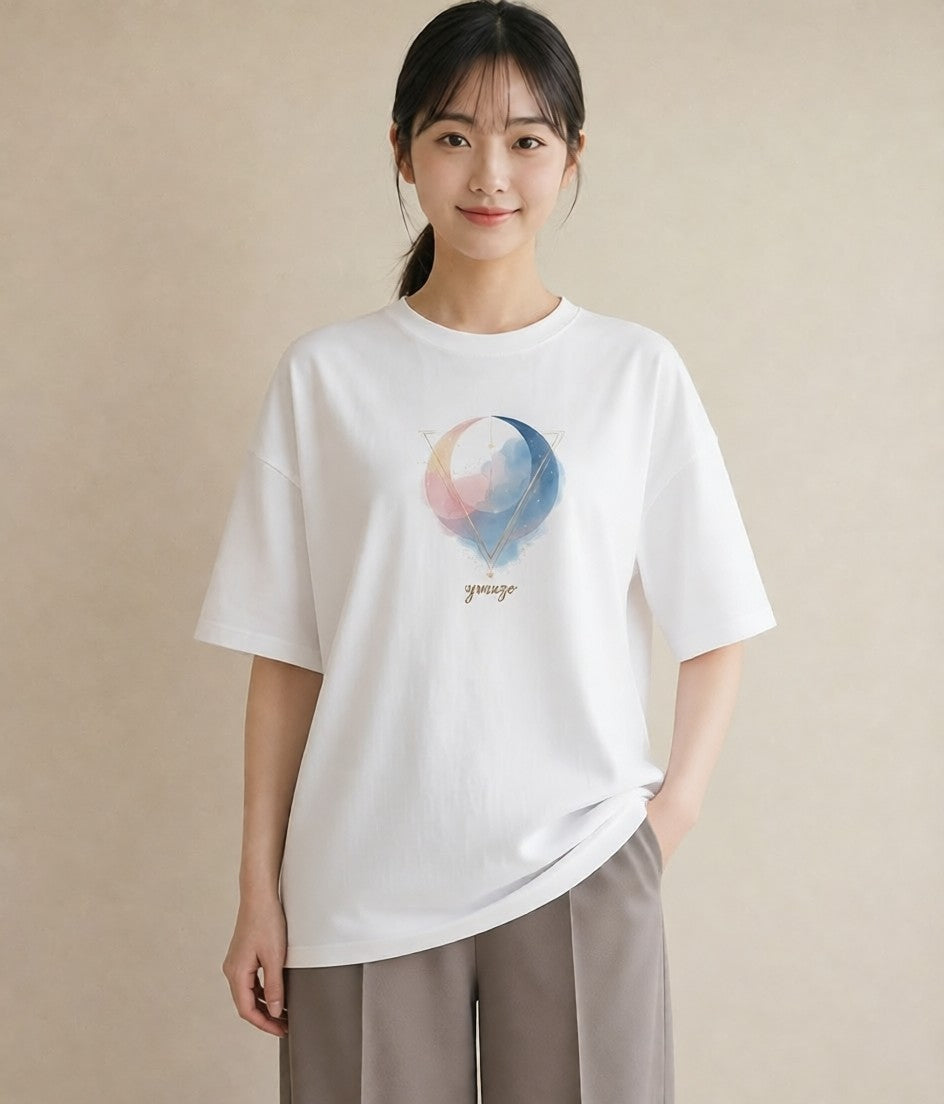 プリントTシャツ レディース 月 星空 宇宙 イラスト ユニーク 週末コーデ 敬老の日 白T YMAZO