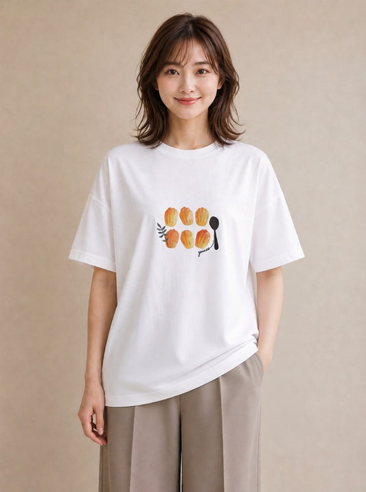 半袖Tシャツ レディース あんみつ 食べ物 フード イラスト こなれ感 お出かけ 普段着 白T YMAZO