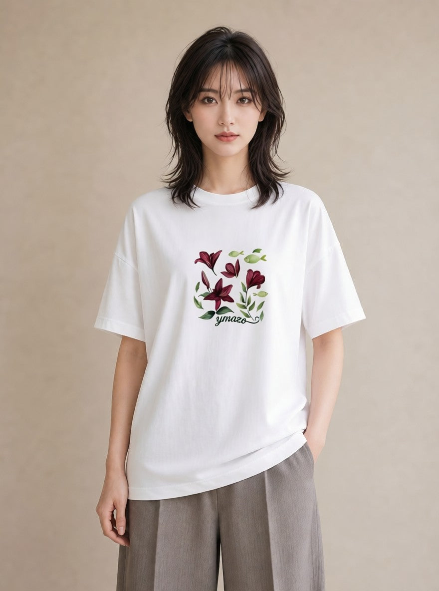 デザインTシャツ レディース 彼岸花 花 花柄 イラスト アート風 デート 帰省 白T