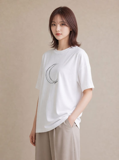 デザインTシャツ レディース 月と星 星空 ムーン イラスト ニュアンス 春コーデ 姉妹 白T YMAZO