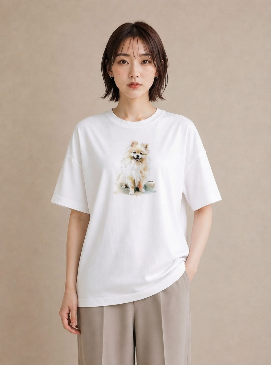 Tシャツ レディース 愛犬 犬 いぬ イラスト きれいめカジュアル 普段着 週末コーデ 白T YMAZO