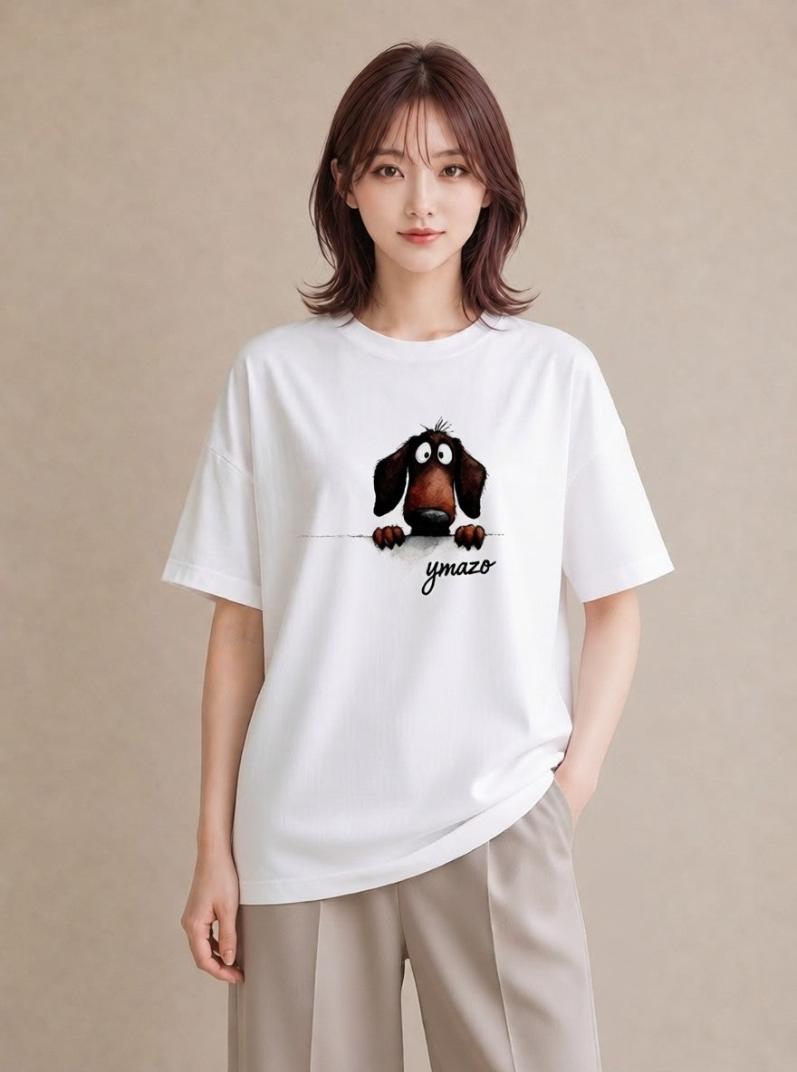 半袖Tシャツ レディース ミニチュアダックスフンド 犬 いぬ イラスト ナチュラル 姉妹 送別ギフト 白T YMAZO