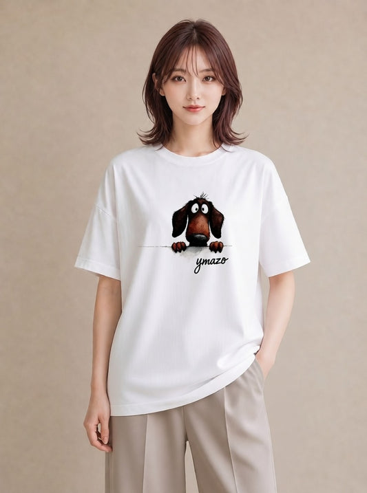 半袖Tシャツ レディース ミニチュアダックスフンド 犬 いぬ イラスト ナチュラル 姉妹 送別ギフト 白T YMAZO