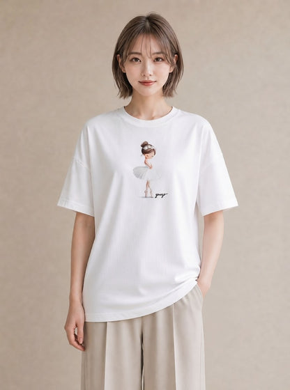 グラフィックTシャツ レディース バレエシューズ バレエ トウシューズ ナチュラル アンティーク イラスト ラフ ルームウェア ギフト 白T YMAZO