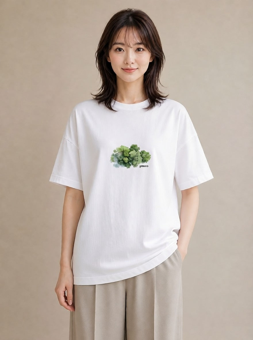 Tシャツ レディース 青の水彩 風景 ブルー ナチュラル アンティーク イラスト カフェコーデ ミセス 春コーデ 白T YMAZO