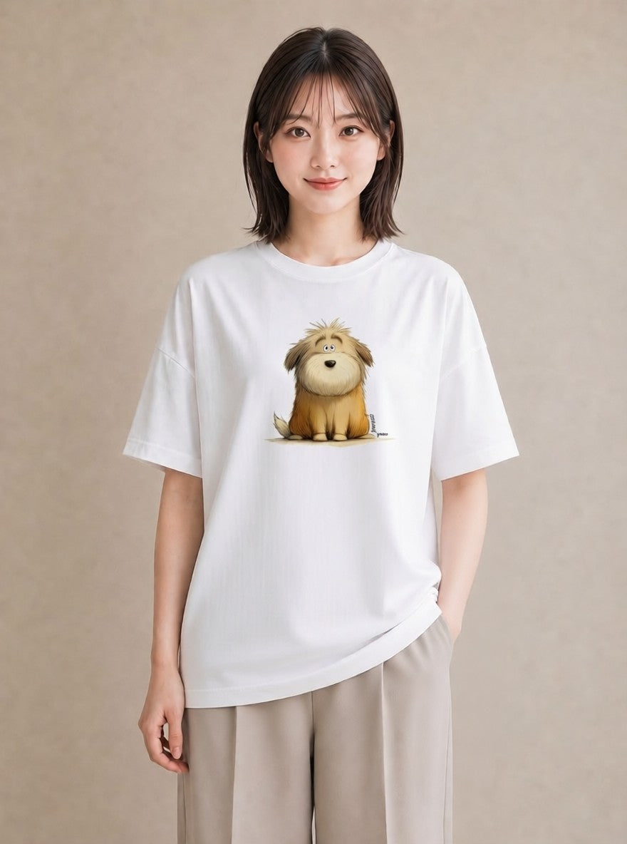 グラフィックTシャツ レディース 犬 いぬ イラスト きれいめカジュアル 自分用 ルームウェア 白T YMAZO