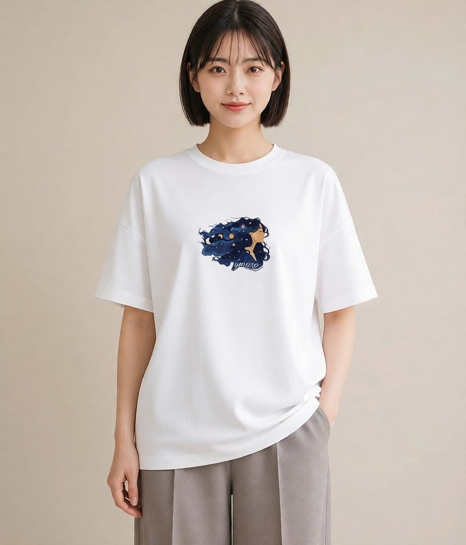 Tシャツ レディース 獅子座 星空 宇宙 イラスト お洒落 帰省 ラフ 白T YMAZO