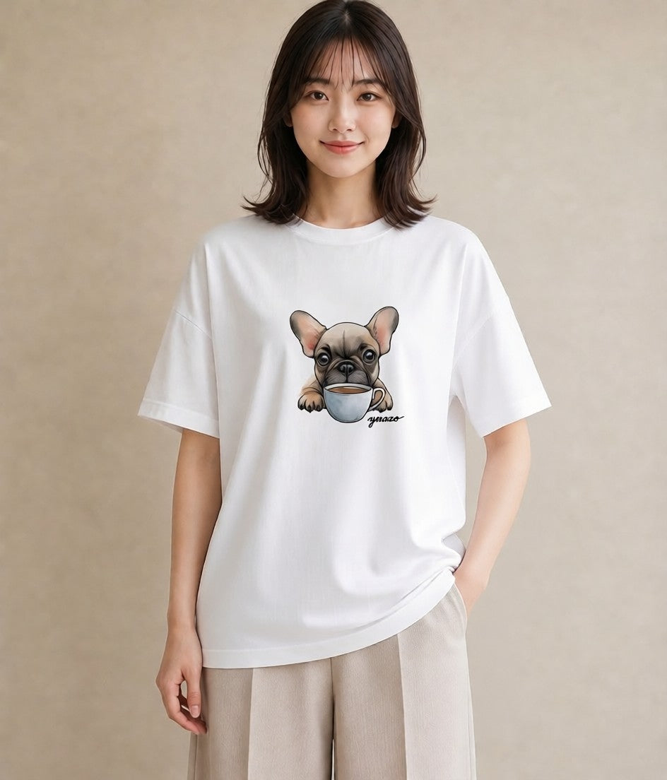 デザインTシャツ レディース フレンチブルドッグ フレブル 犬 いぬ イラスト ガーリー デート 帰省 白T YMAZO