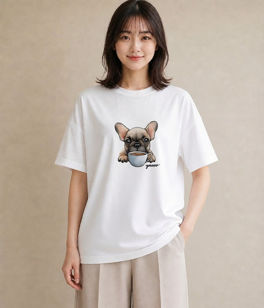 デザインTシャツ レディース フレンチブルドッグ フレブル 犬 いぬ イラスト ガーリー デート 帰省 白T YMAZO