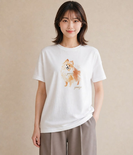 グラフィックTシャツ レディース ポメラニアン ポメ 犬 いぬ イラスト 韓国風 女性向けギフト 散歩 白T
