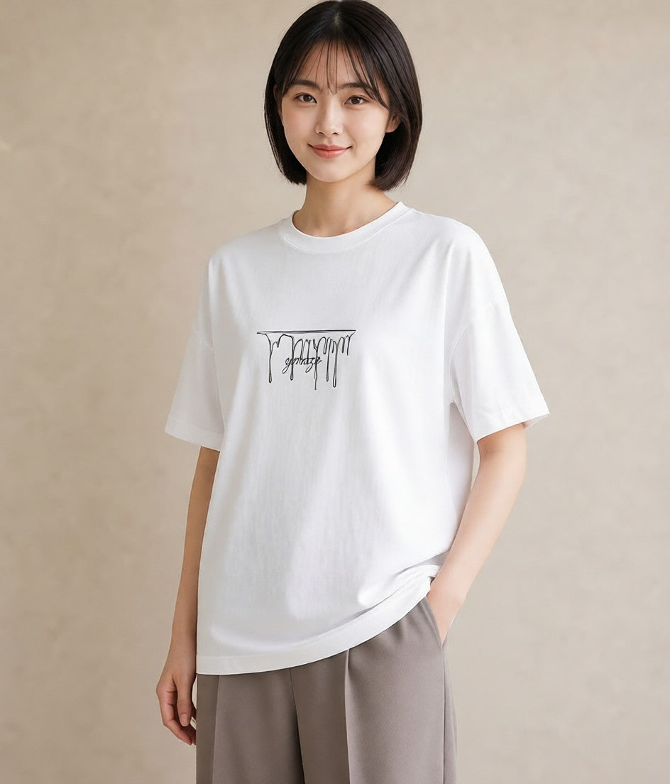 半袖Tシャツ レディース 雨上がりの小道 雨上がり 小道 ナチュラル アンティーク イラスト ユニーク お揃い 親子 白T YMAZO