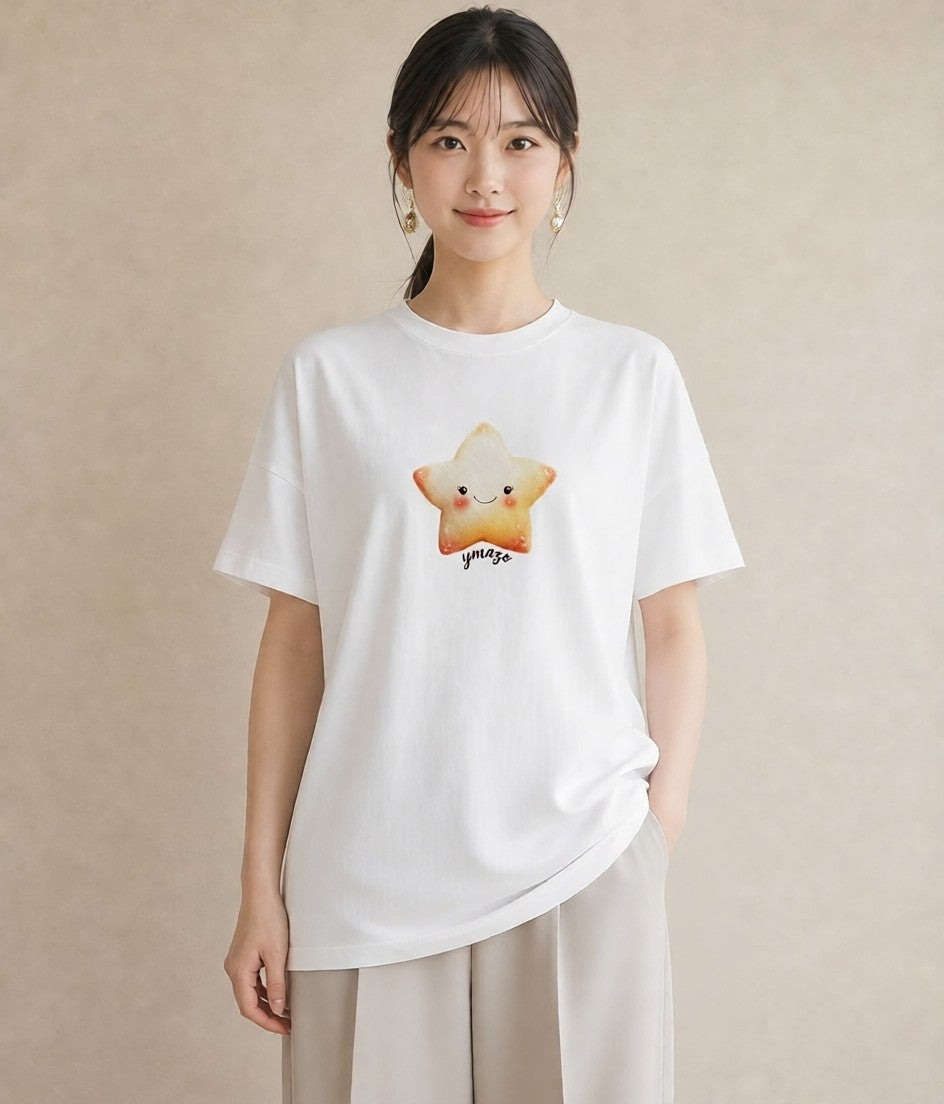 半袖Tシャツ レディース 流れ星 星空 宇宙 イラスト きれいめカジュアル 旅行 母娘コーデ 白T YMAZO