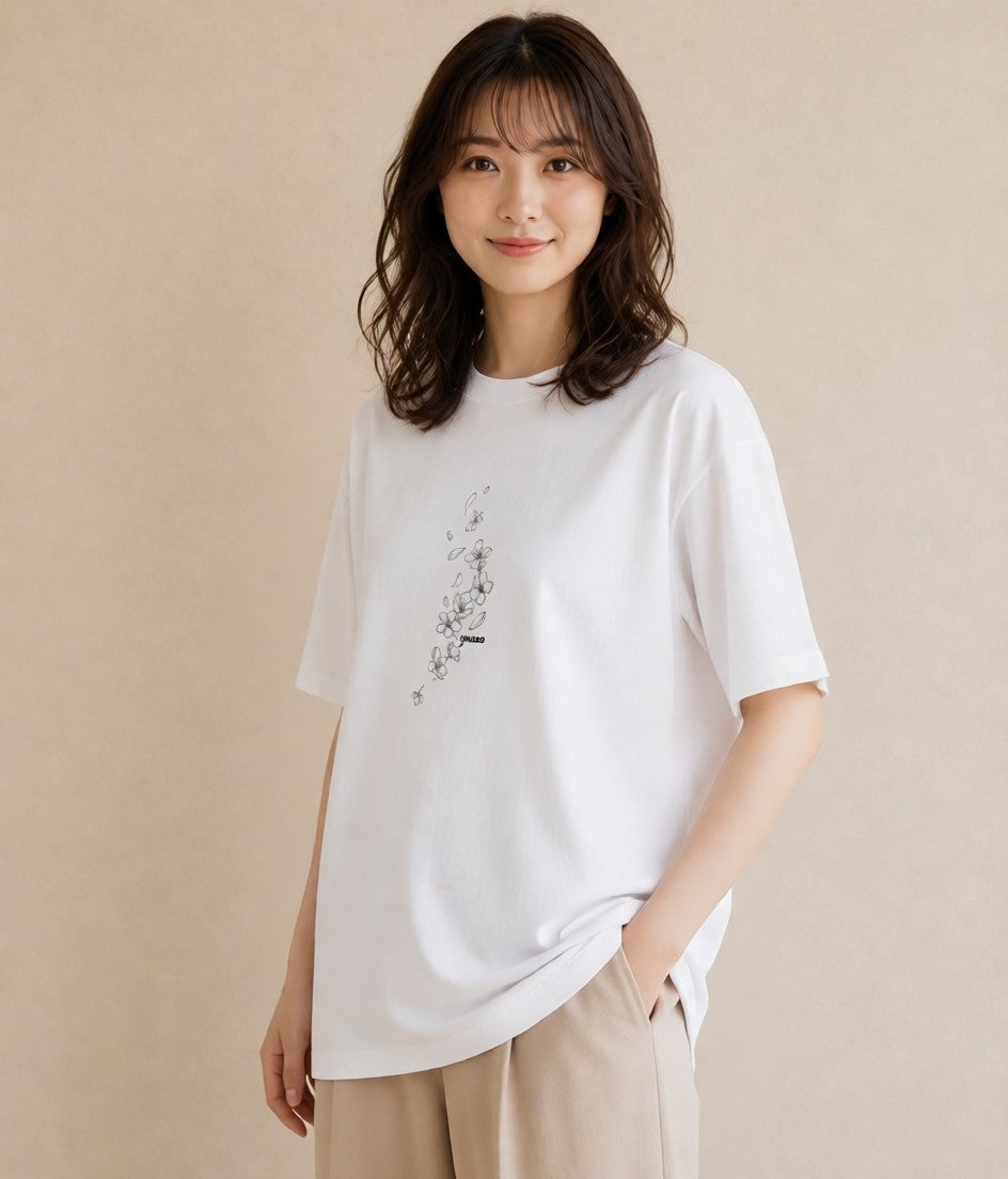 プリントTシャツ レディース さくら 桜 桜の枝 イラスト カジュアル ペアコーデ 秋コーデ 白T YMAZO