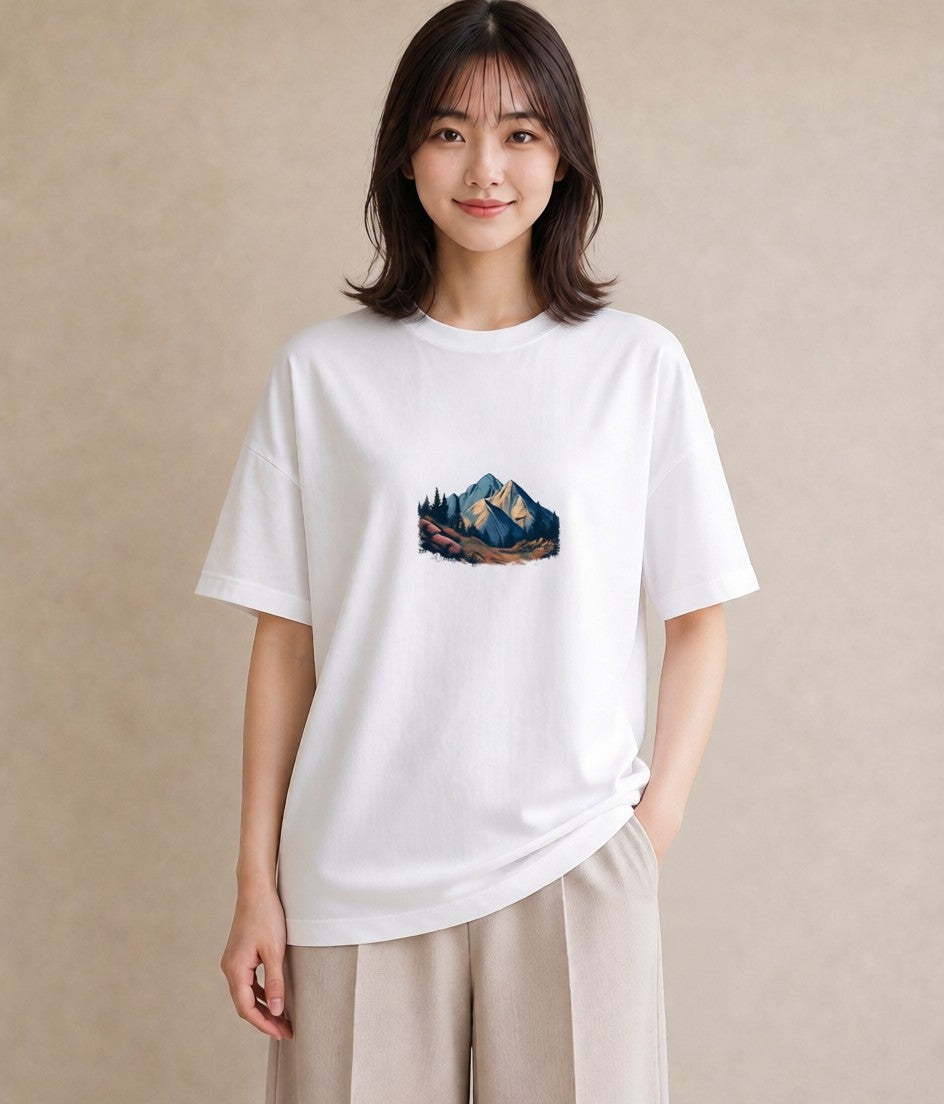 プリントTシャツ レディース 山 星空 宇宙 イラスト 在宅 公園 白T YMAZO