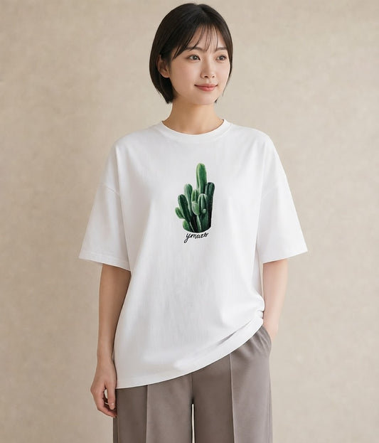 プリントTシャツ レディース サボテン 植物 ボタニカル イラスト 北欧風 姉妹 送別ギフト 白T YMAZO