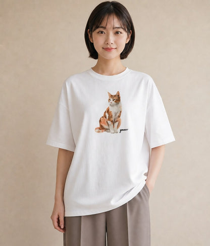 グラフィックTシャツ レディース 肉球 猫 ねこ イラスト カフェコーデ カジュアルコーデ 買い物 白T YMAZO