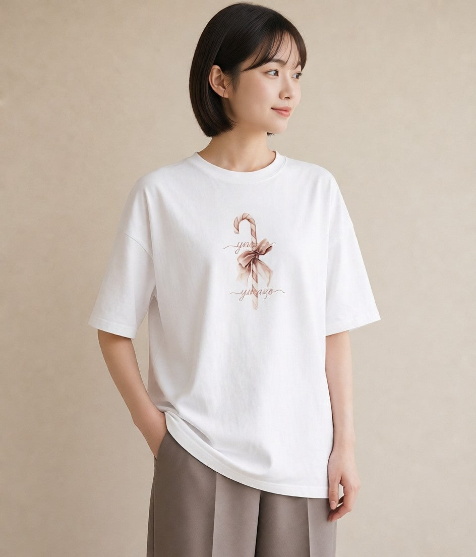 デザインTシャツ レディース キャンディ 食べ物 フード イラスト ゆるかわ 帰省 ラフ 白T YMAZO