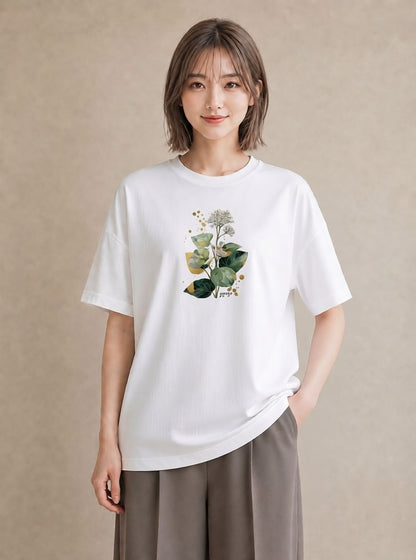 Tシャツ レディース クローバー 四つ葉 花 花柄 イラスト ゆるコーデ デート 帰省 白T YMAZO