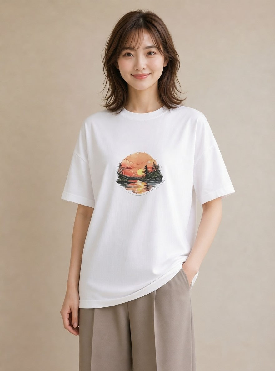 半袖Tシャツ レディース 山 星空 宇宙 イラスト ラフ クリスマス 旅行 白T YMAZO