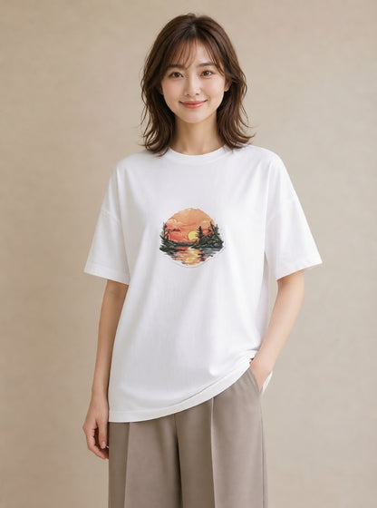 半袖Tシャツ レディース 山 星空 宇宙 イラスト ラフ クリスマス 旅行 白T YMAZO