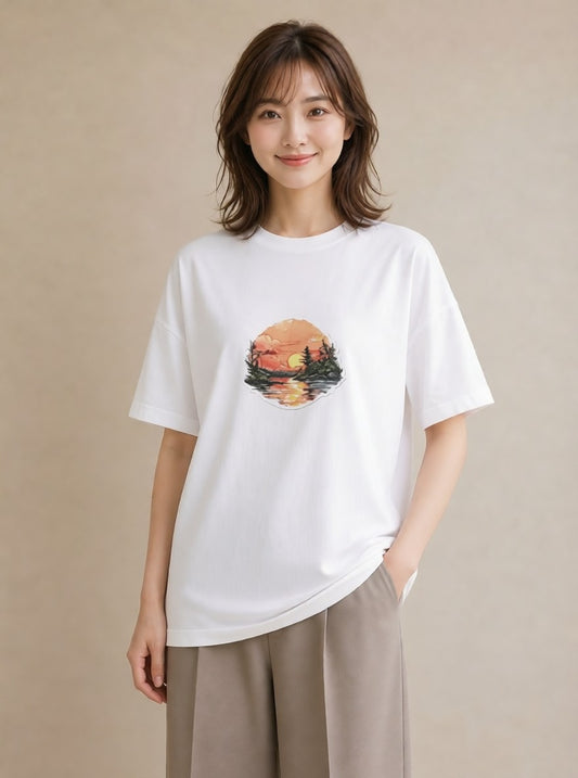 半袖Tシャツ レディース 山 星空 宇宙 イラスト ラフ クリスマス 旅行 白T YMAZO