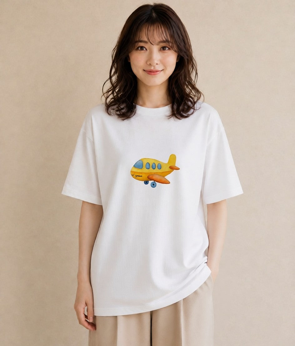 Tシャツ レディース ロケット 星空 宇宙 イラスト 手描き風 買い物 夏コーデ 白T YMAZO