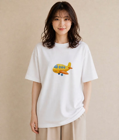Tシャツ レディース ロケット 星空 宇宙 イラスト 手描き風 買い物 夏コーデ 白T YMAZO