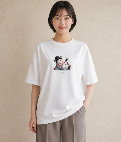 半袖Tシャツ レディース 雪 星空 宇宙 イラスト ゆるかわ 在宅 公園 白T YMAZO