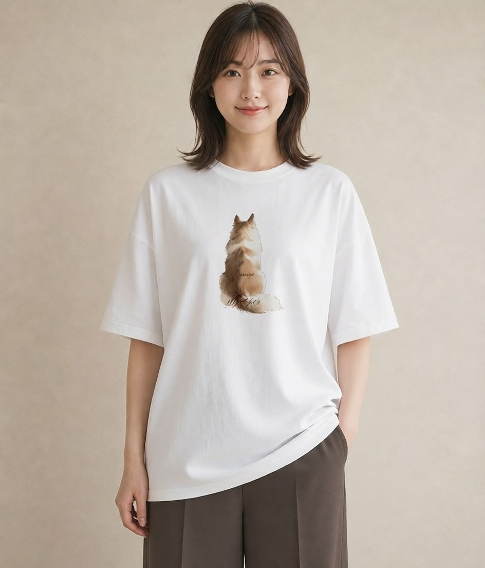 半袖Tシャツ レディース 肉球 猫 ねこ イラスト レトロ 帰省 ラフ 白T YMAZO